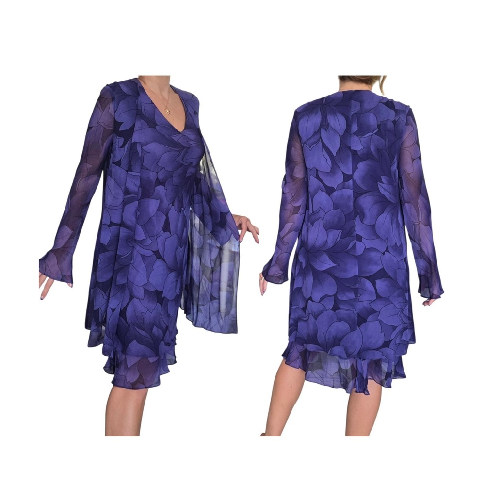VTG Jones New York Silk Dress S Purple Floral Layered Chiffon Whimsical Fairy